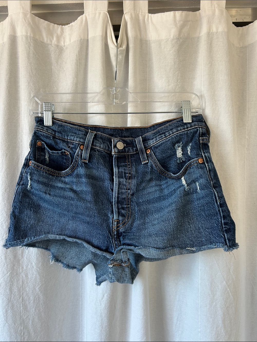 Levi's Dark Blue Distressed Denim Cutoff Shorts